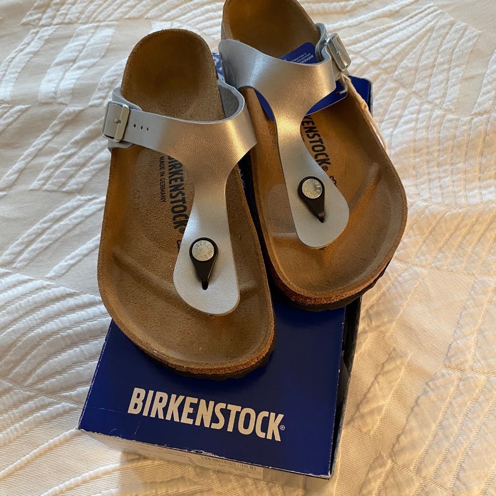 Birkenstock Gizeh Thong Sandal Silver Sz 38/US Sz 7